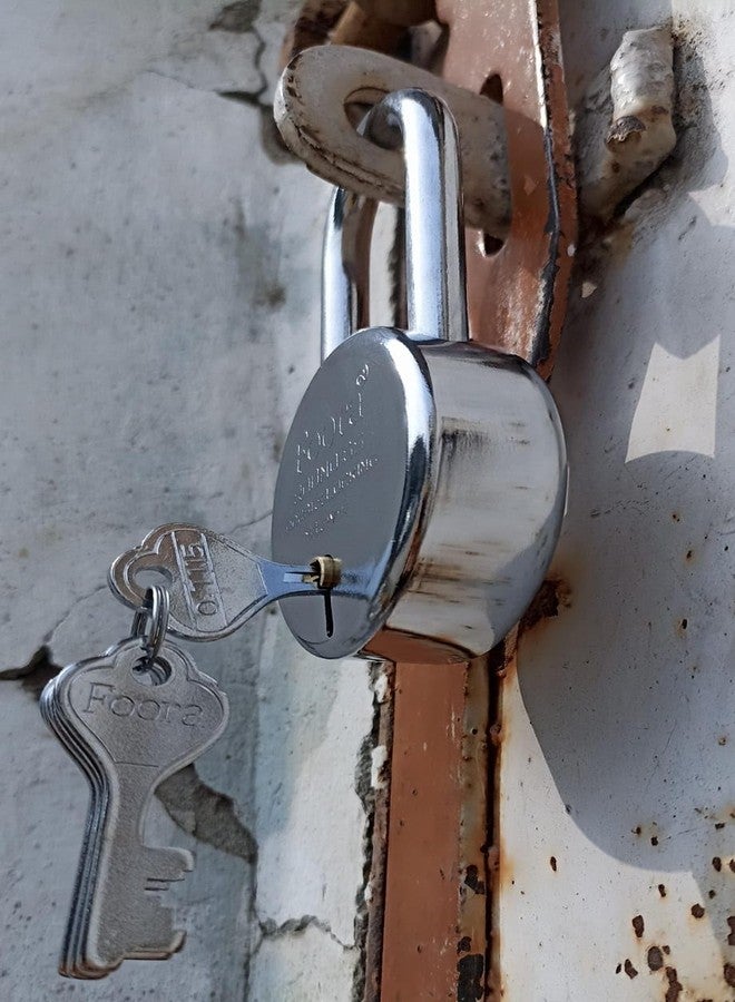 Foora Round 65 Long Shakle Lock with Long Shackle - Metal Body, Double Locking, 8 Steel Levers, 5 Silver Keys with Keychain, Silver Finish, Ideal for Door, Gate, Home and Shutters (Original Image) - Image 4